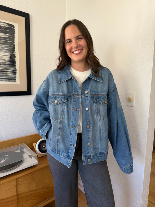 Miou Muse Archer Light Blue Denim Buttoned Jacket