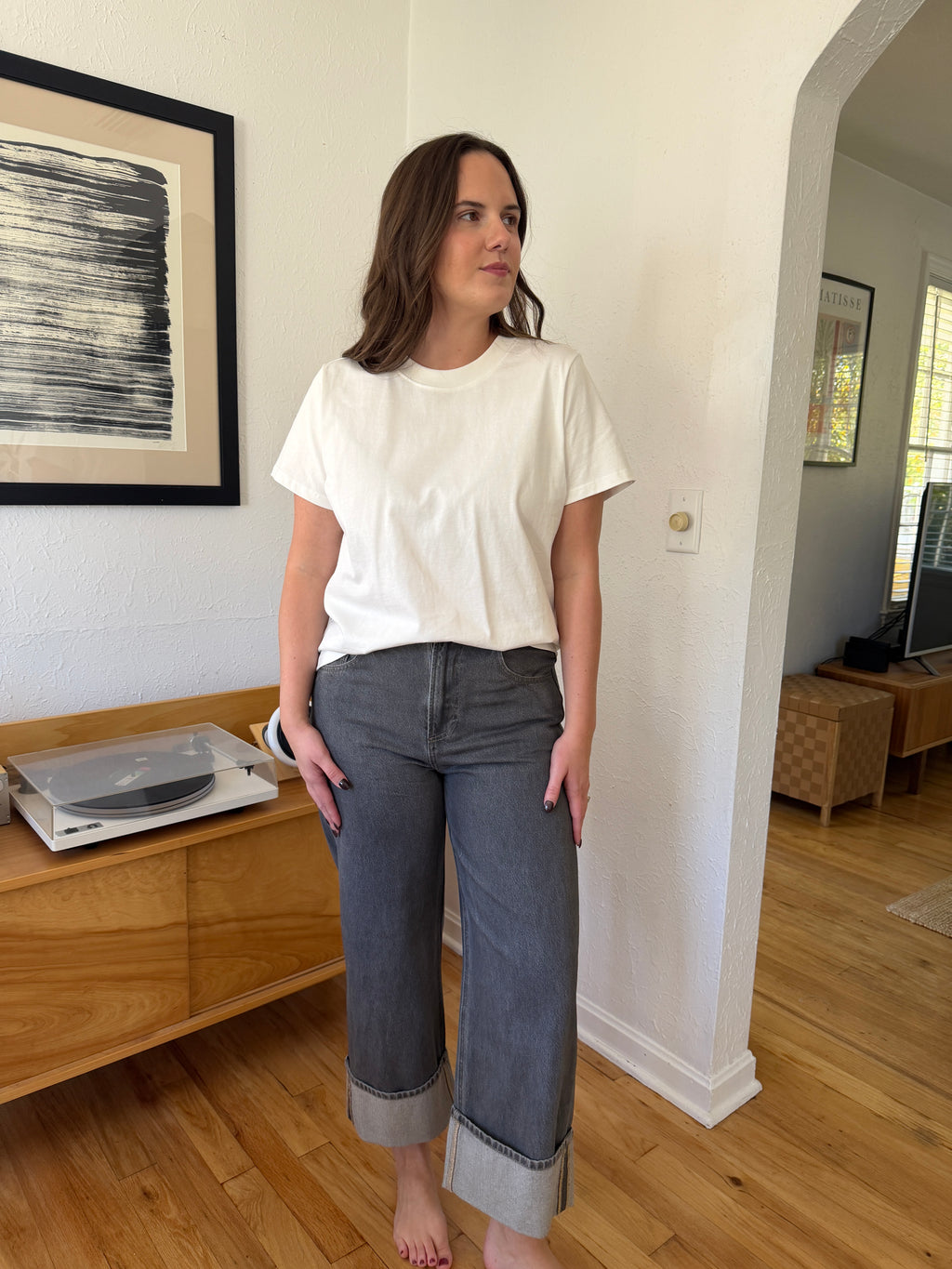 Miou Muse Raven Grey Cuffed Denim Jeans