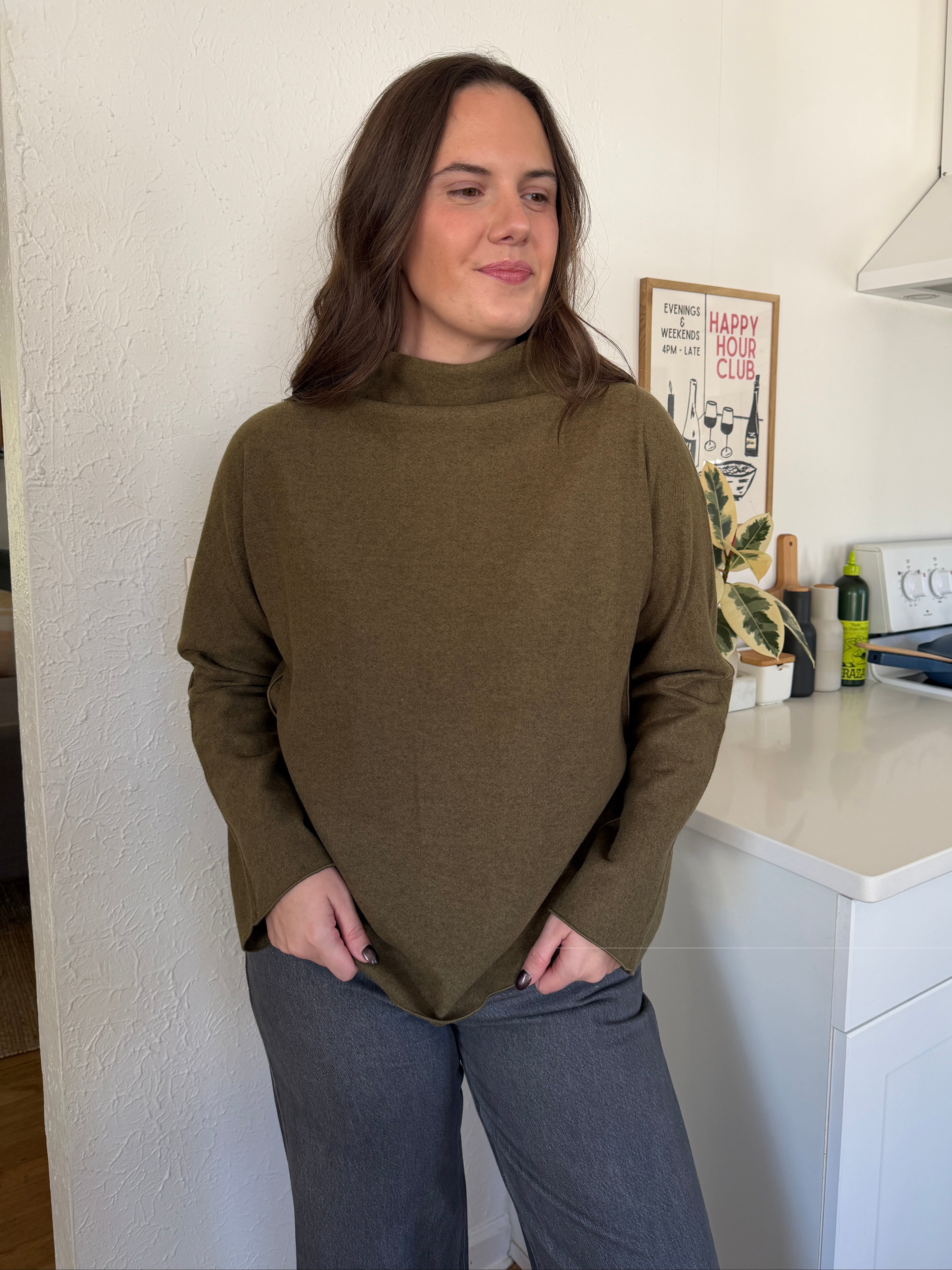 Amber Olive Green Mock Neck Long Sleeve Knit Top