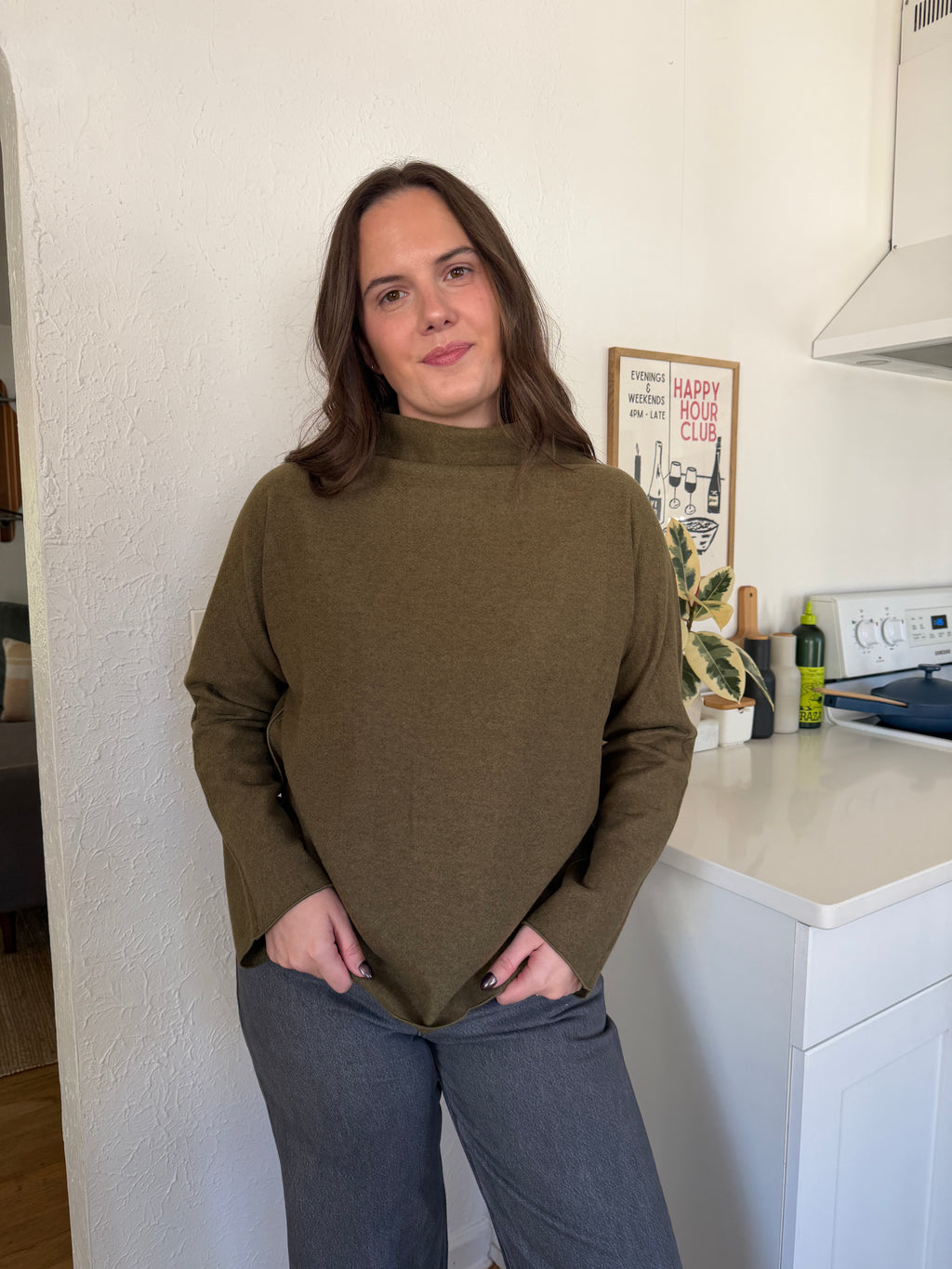 Amber Olive Green Mock Neck Long Sleeve Knit Top