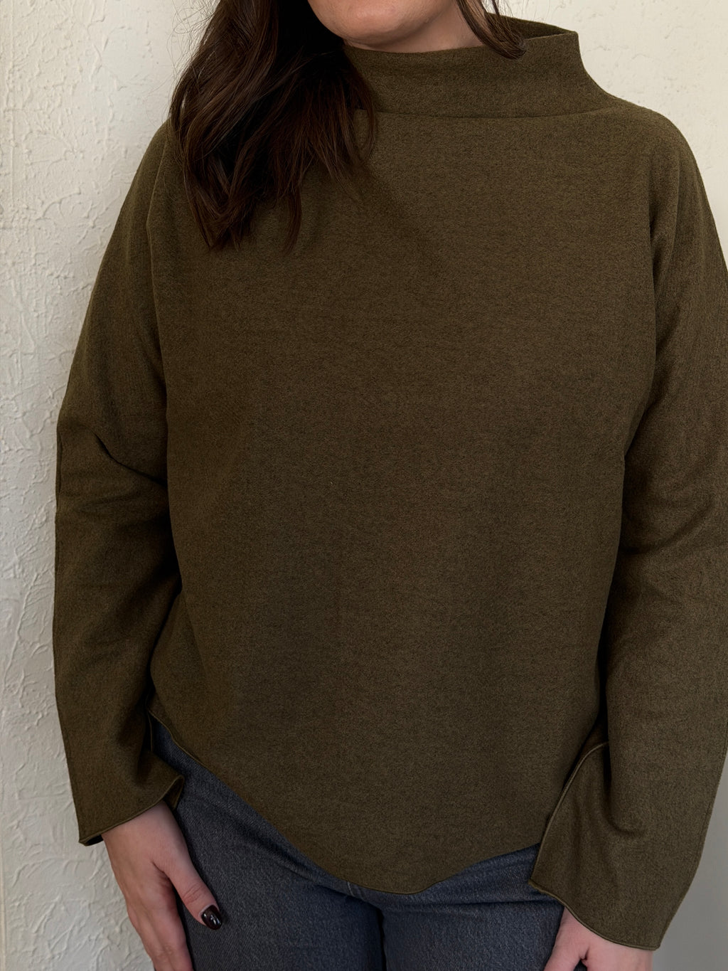 Amber Olive Green Mock Neck Long Sleeve Knit Top