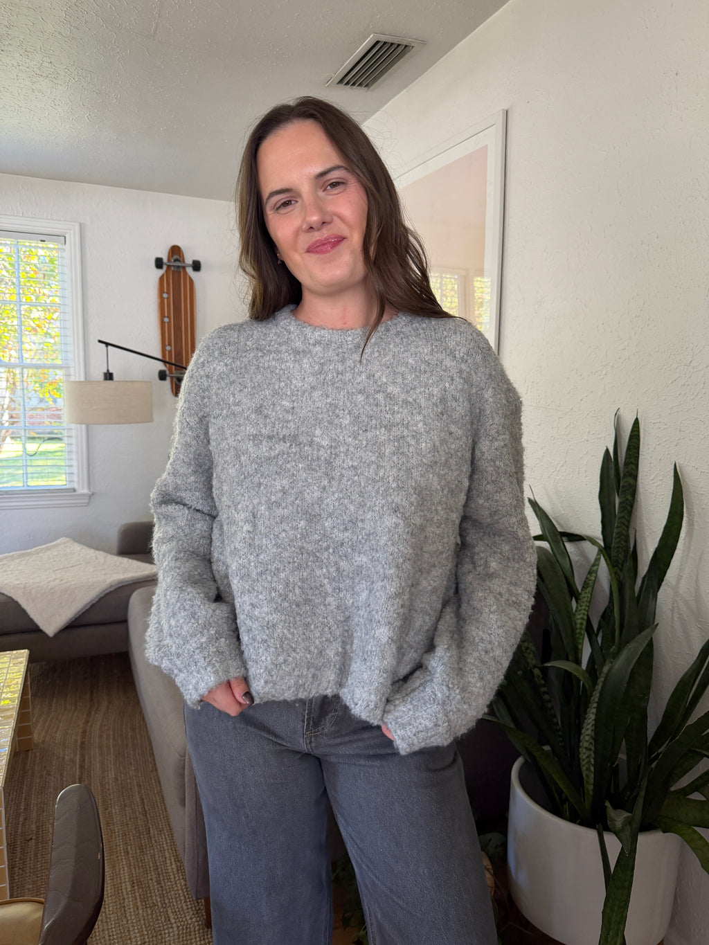 FRNCH Camelia Boucle Balloon Sleeve Pullover Sweater (Grey)