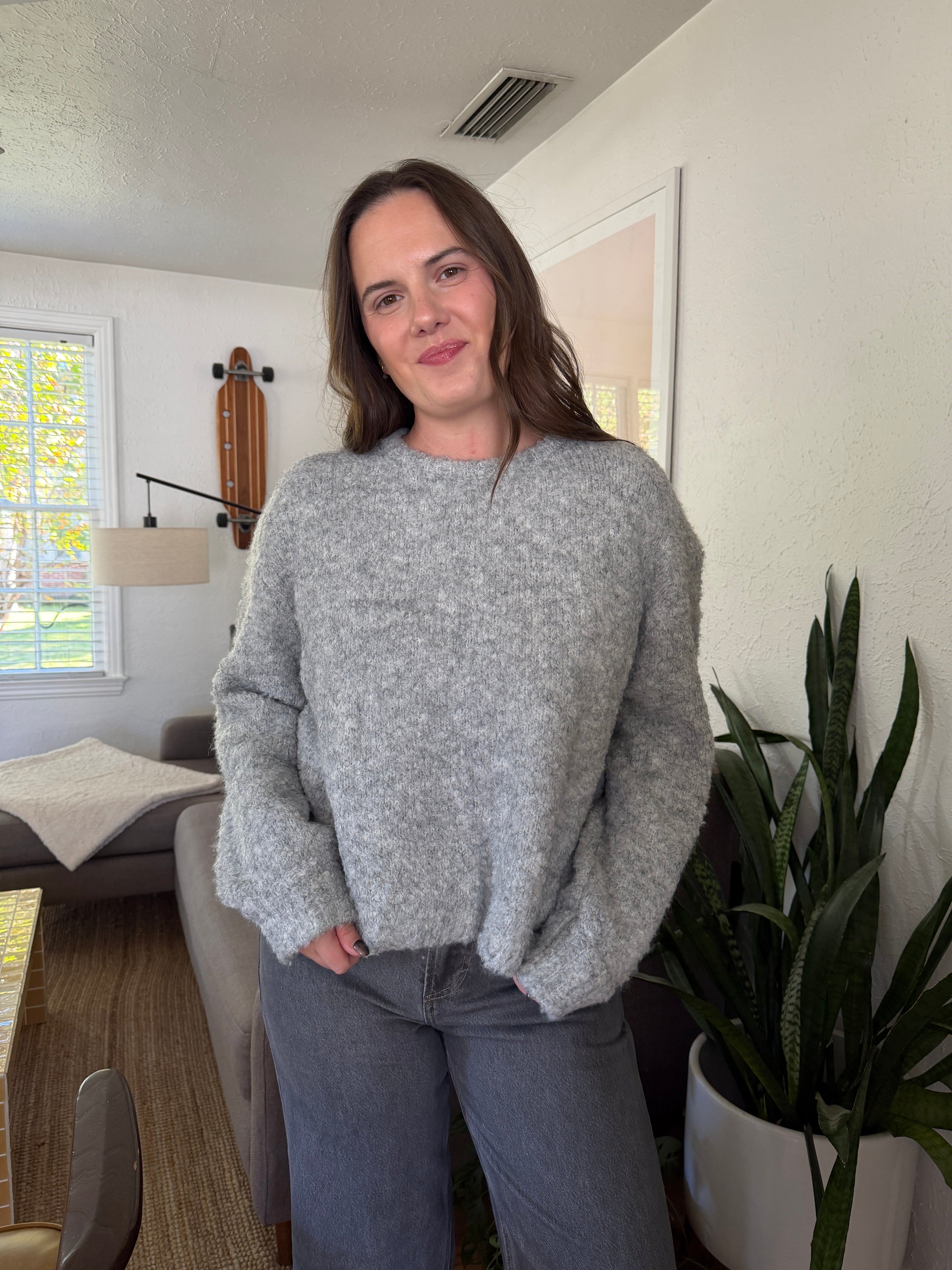 FRNCH Camelia Boucle Balloon Sleeve Pullover Sweater (Grey)