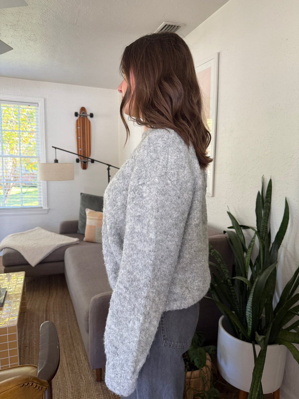 FRNCH Camelia Boucle Balloon Sleeve Pullover Sweater (Grey)