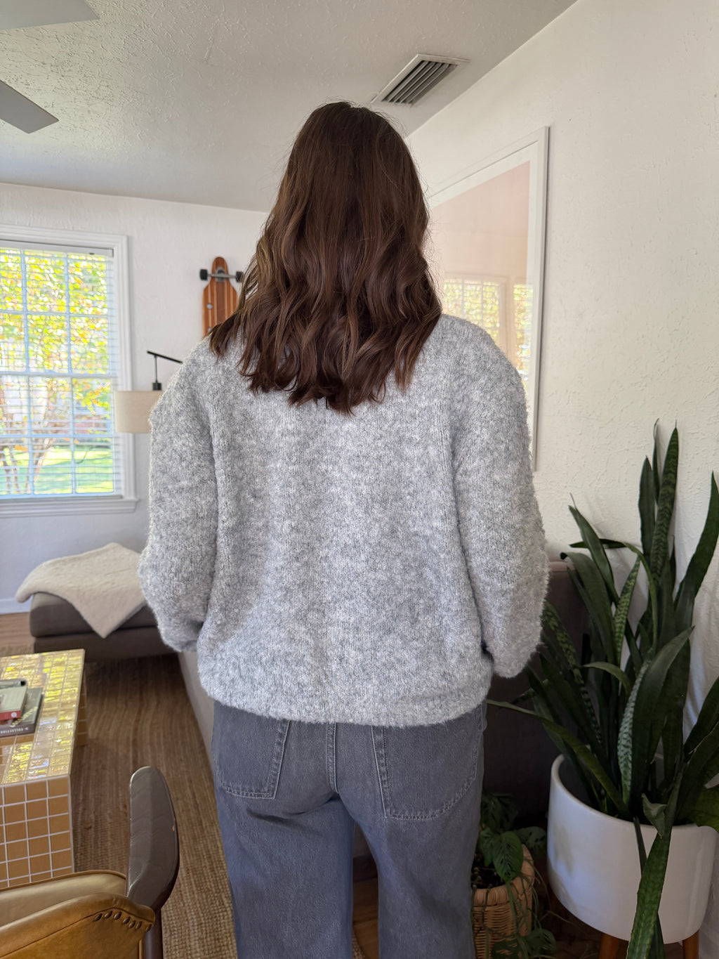 FRNCH Camelia Boucle Balloon Sleeve Pullover Sweater (Grey)