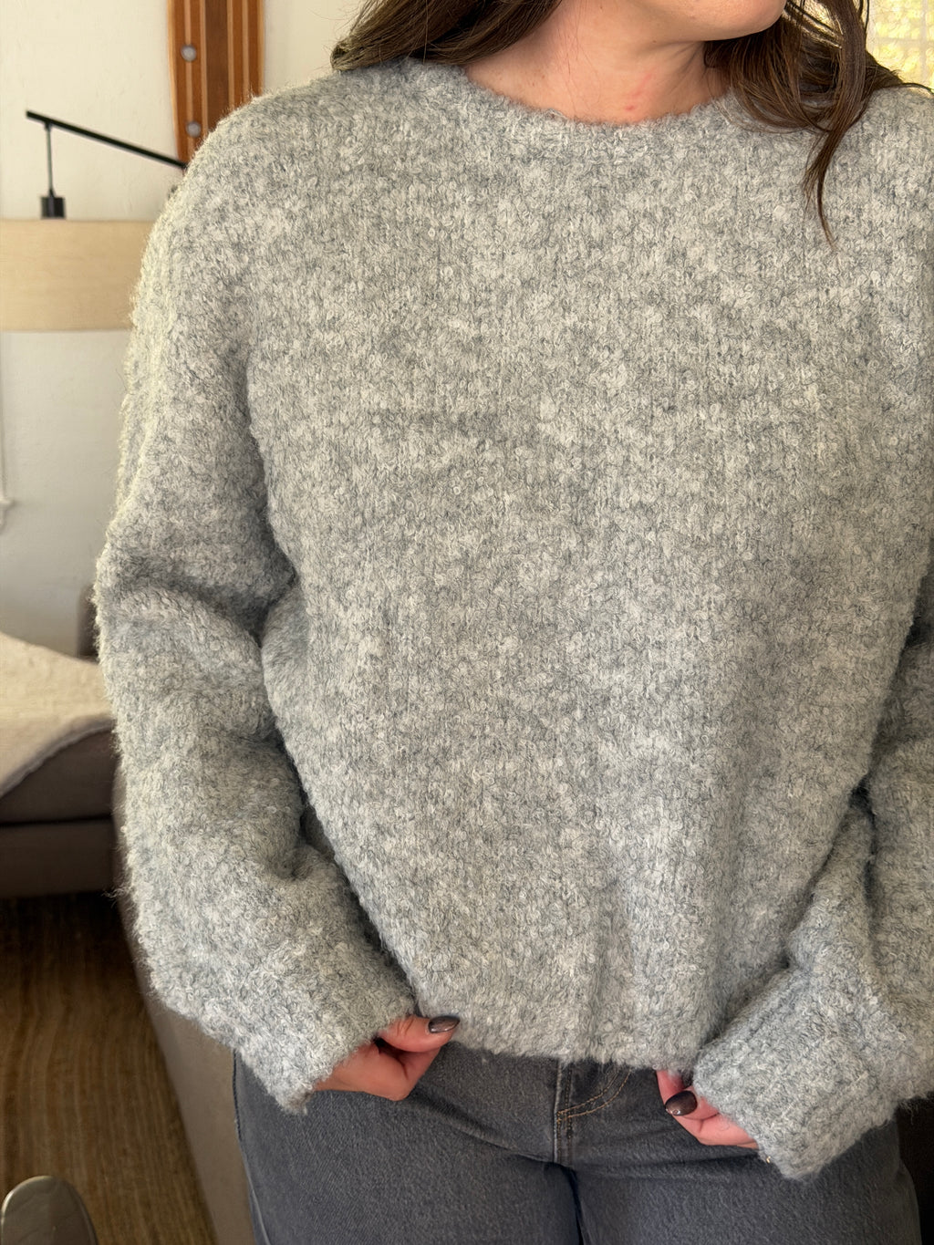 FRNCH Camelia Boucle Balloon Sleeve Pullover Sweater (Grey)