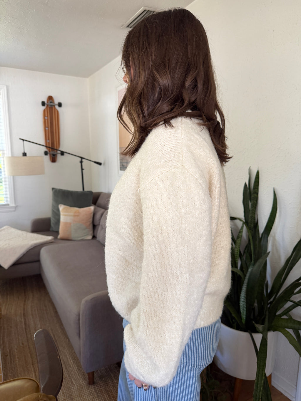 FRNCH Camelia Boucle Balloon Sleeve Pullover Sweater (Cream)