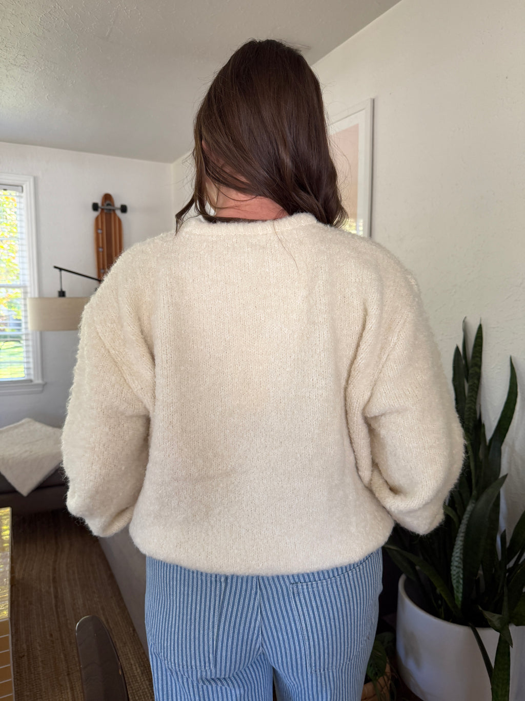 FRNCH Camelia Boucle Balloon Sleeve Pullover Sweater (Cream)