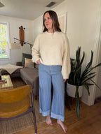 Alex Blue and White Stripe Wide Leg Cuffed Pants