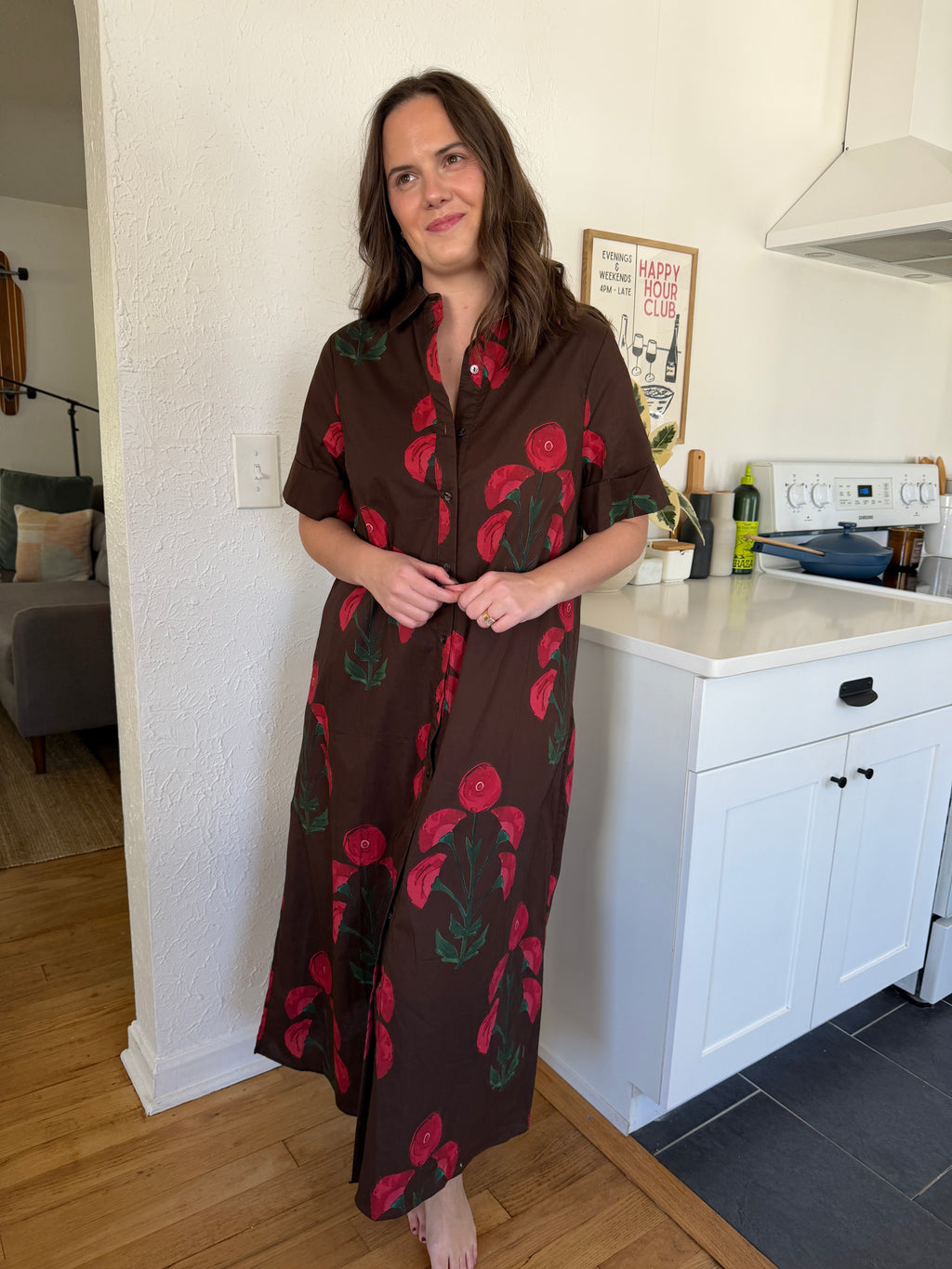 Annie Brown Floral Short Sleeve Buttoned Maxi Dress