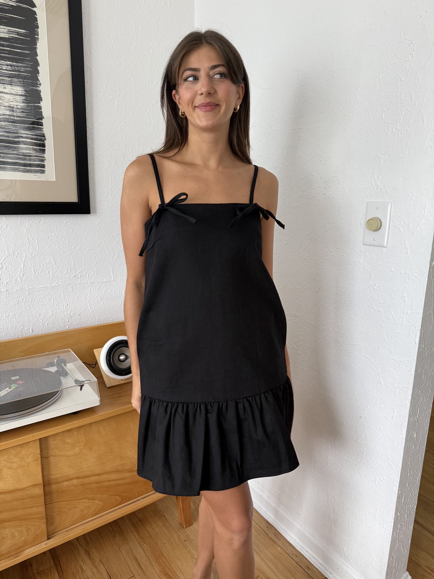 Aureum Kimberly Denim Tie Strap Mini Dress (Black)