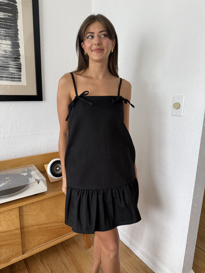 Aureum Kimberly Denim Tie Strap Mini Dress (Black)