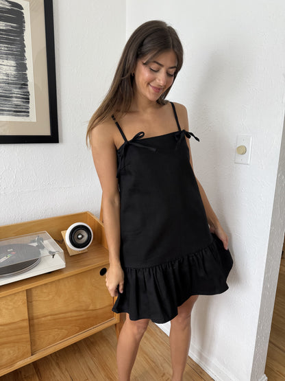 Aureum Kimberly Denim Tie Strap Mini Dress (Black)