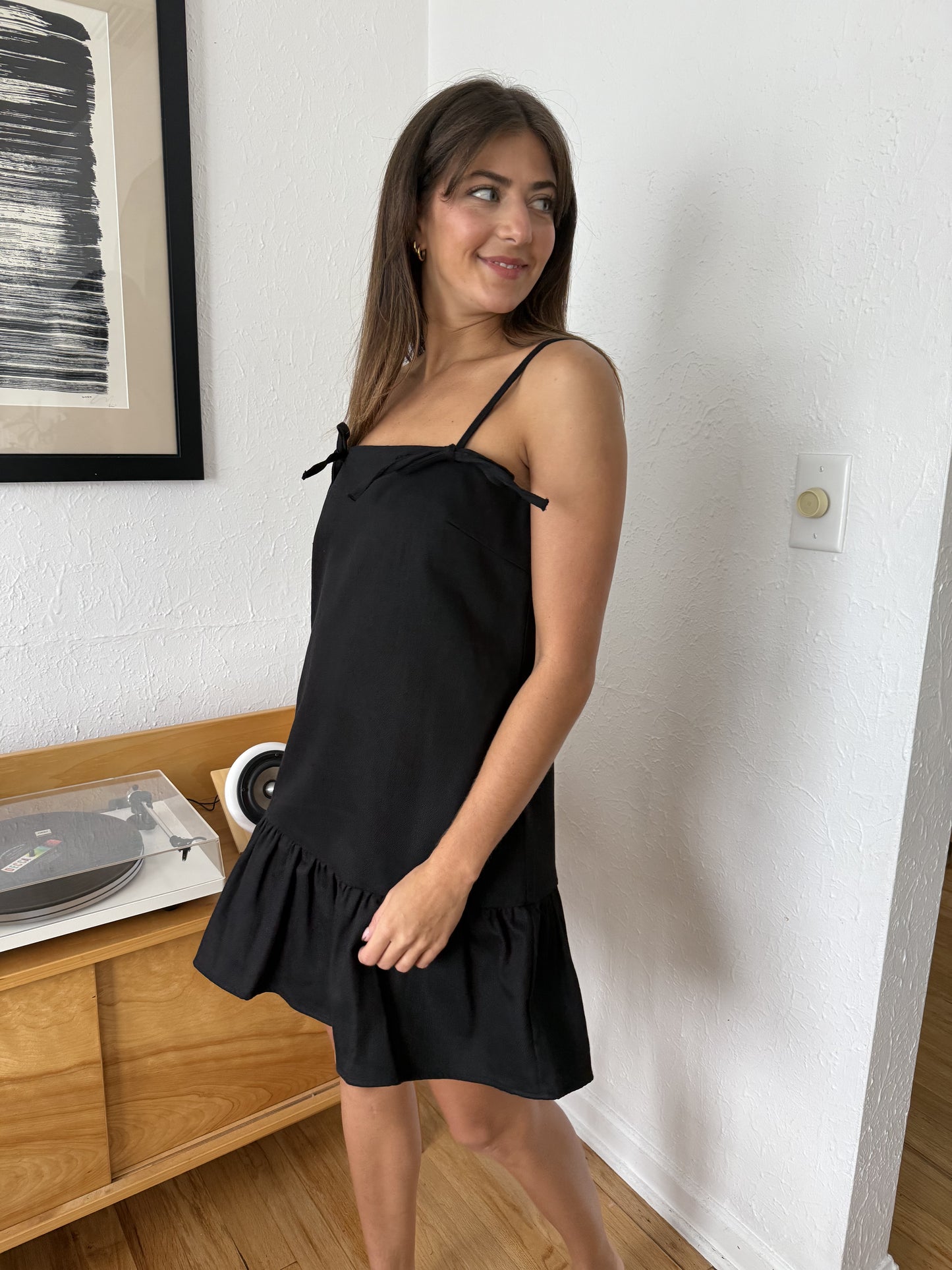 Aureum Kimberly Denim Tie Strap Mini Dress (Black)