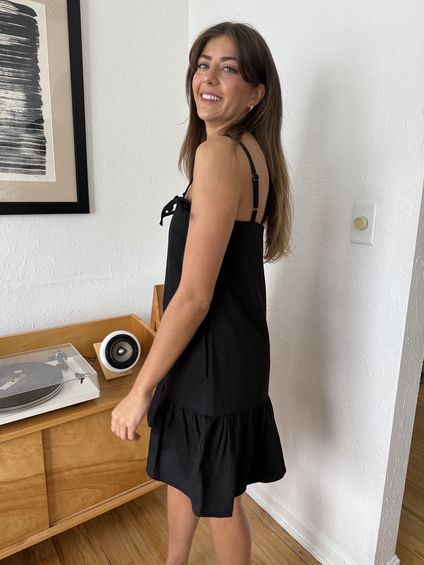 Aureum Kimberly Denim Tie Strap Mini Dress (Black)