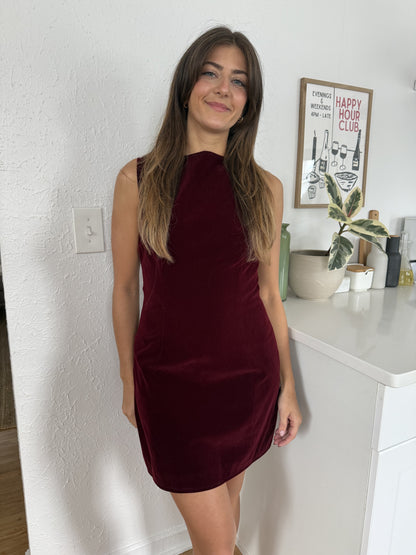 Sofie the Label Kiara Velvet High Neck Mini Dress (Burgundy)