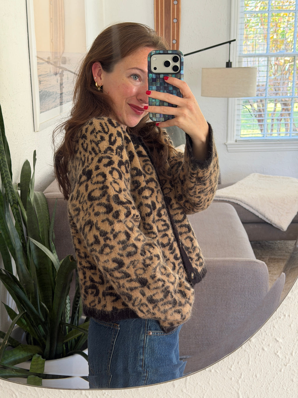 Miou Muse Brenna Leopard Print Buttoned Knit Cardigan