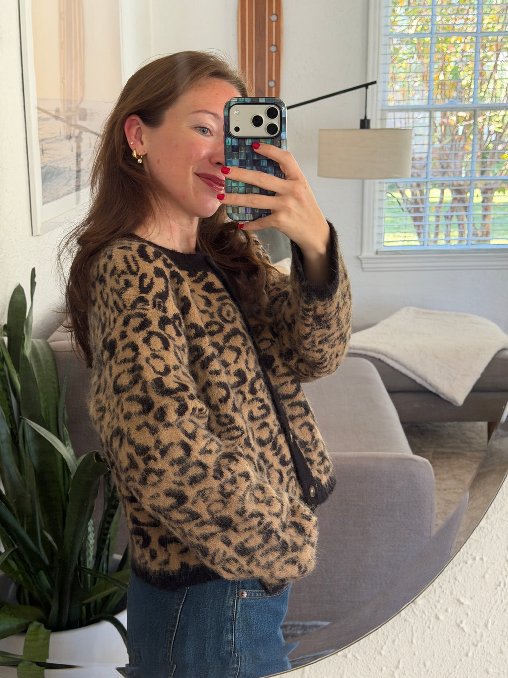 Miou Muse Brenna Leopard Print Buttoned Knit Cardigan