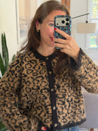 Miou Muse Brenna Leopard Print Buttoned Knit Cardigan