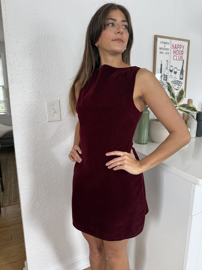 Sofie the Label Kiara Velvet High Neck Mini Dress (Burgundy)