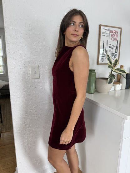 Sofie the Label Kiara Velvet High Neck Mini Dress (Burgundy)