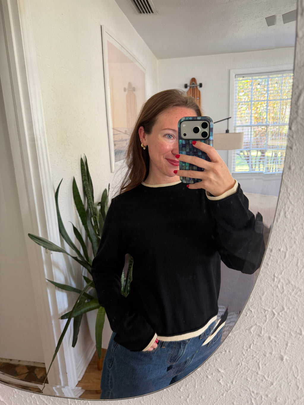 Miou Muse Bonnie Black Layered Long Sleeve Knit Top