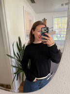 Miou Muse Bonnie Black Layered Long Sleeve Knit Top