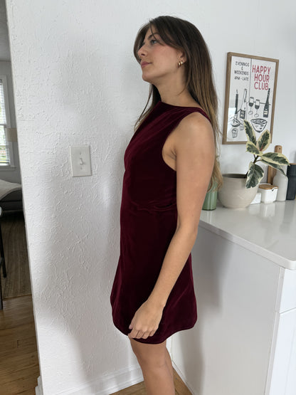 Sofie the Label Kiara Velvet High Neck Mini Dress (Burgundy)