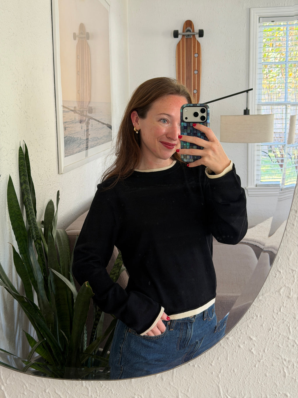 Miou Muse Bonnie Black Layered Long Sleeve Knit Top