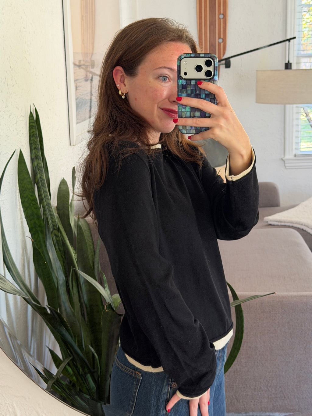 Miou Muse Bonnie Black Layered Long Sleeve Knit Top