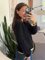 Miou Muse Bonnie Black Layered Long Sleeve Knit Top