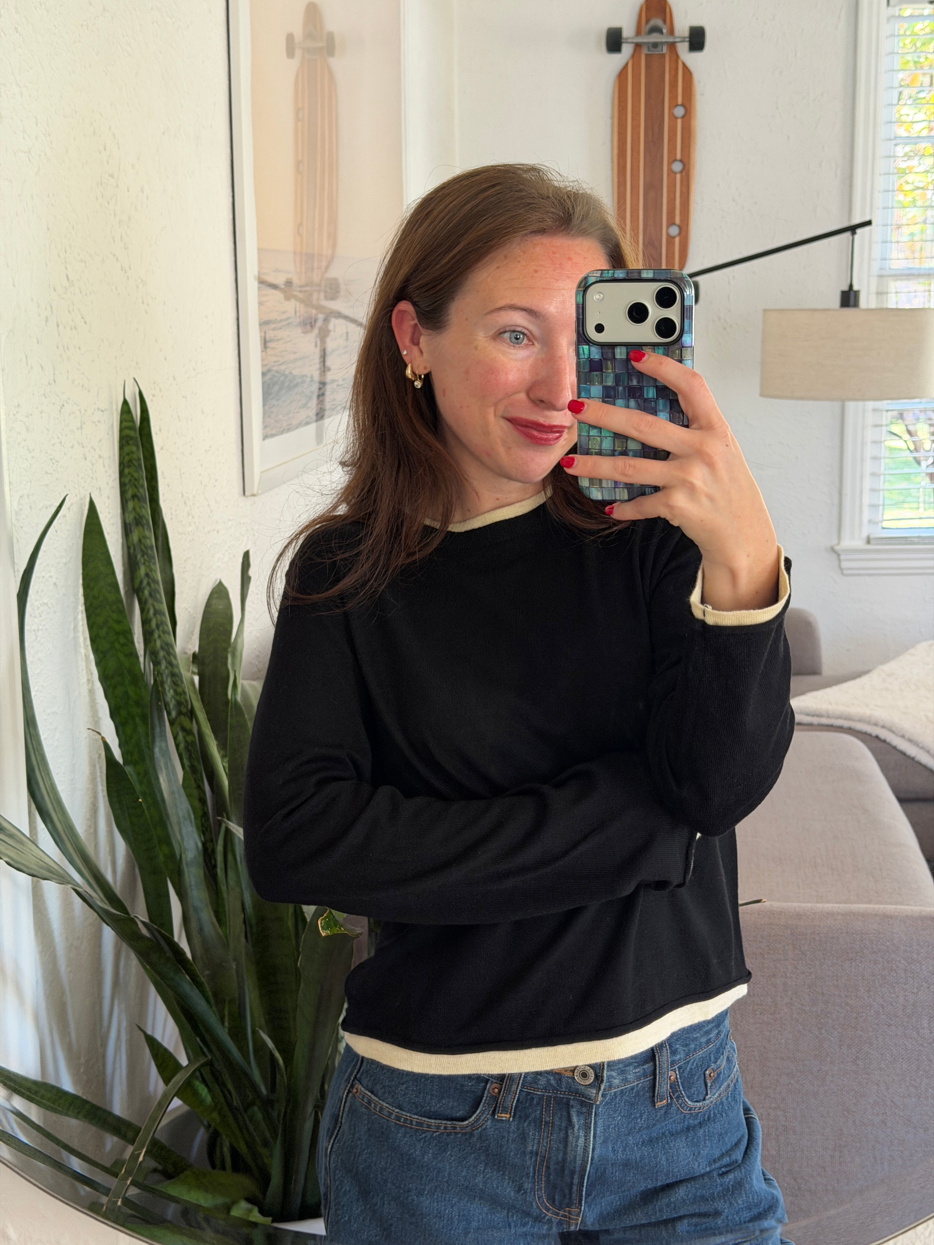 Miou Muse Bonnie Black Layered Long Sleeve Knit Top