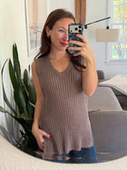 PINCH Bree Taupe Ribbed Knit Sleeveless Fitted Top