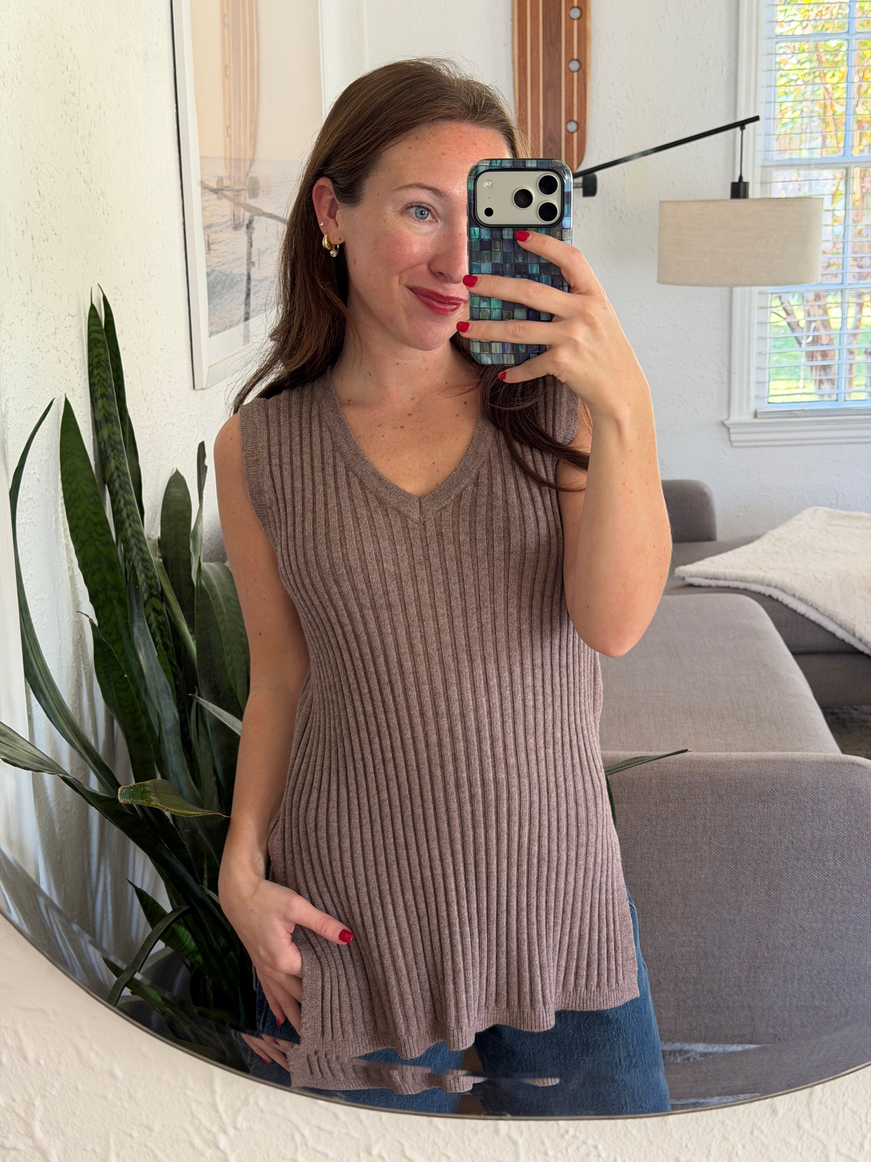 PINCH Bree Taupe Ribbed Knit Sleeveless Fitted Top