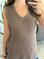 PINCH Bree Taupe Ribbed Knit Sleeveless Fitted Top