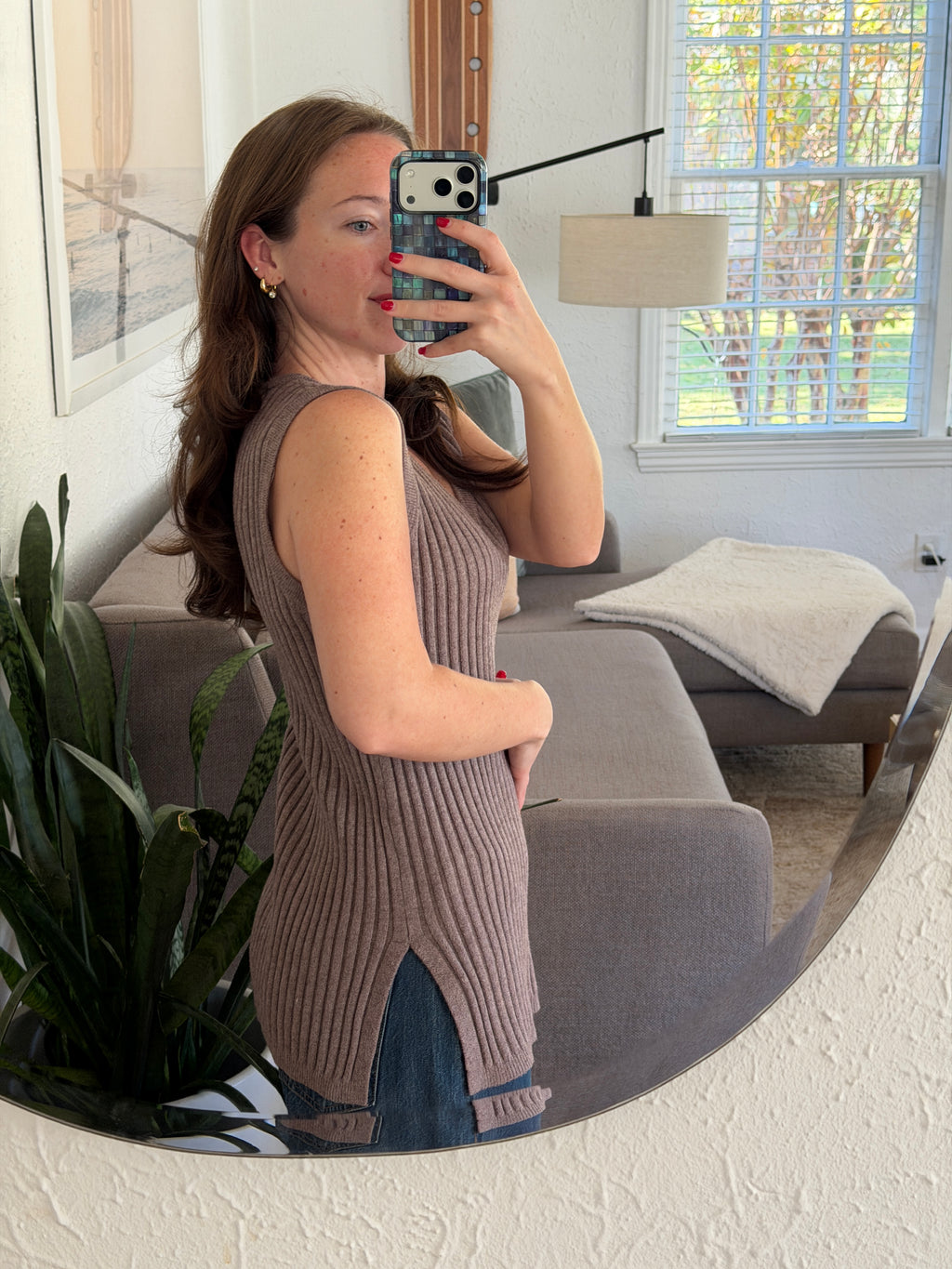 PINCH Bree Taupe Ribbed Knit Sleeveless Fitted Top