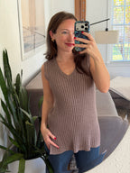 PINCH Bree Taupe Ribbed Knit Sleeveless Fitted Top