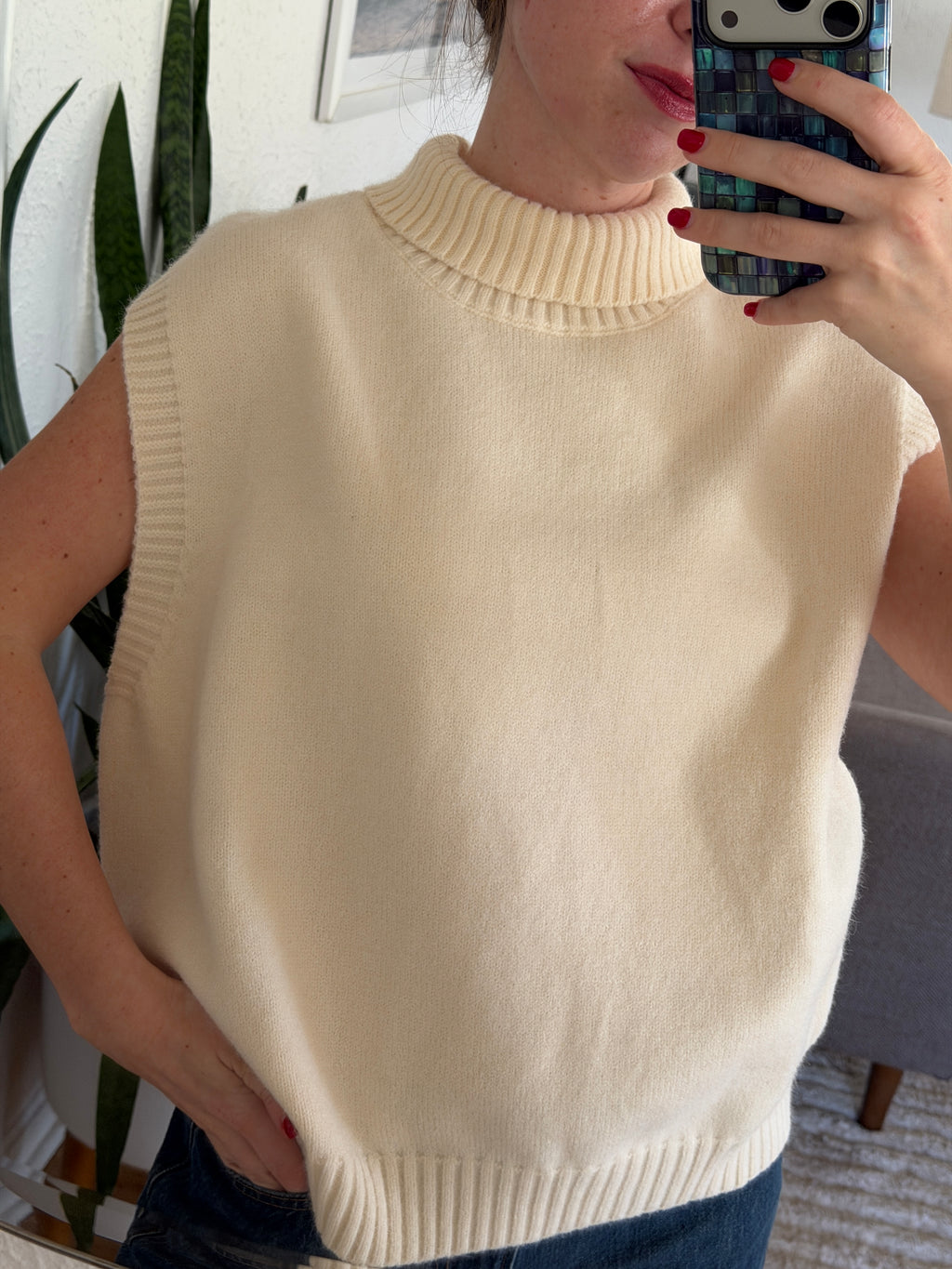 PINCH Bailey Cream Oversized Knit Turtleneck Vest Top