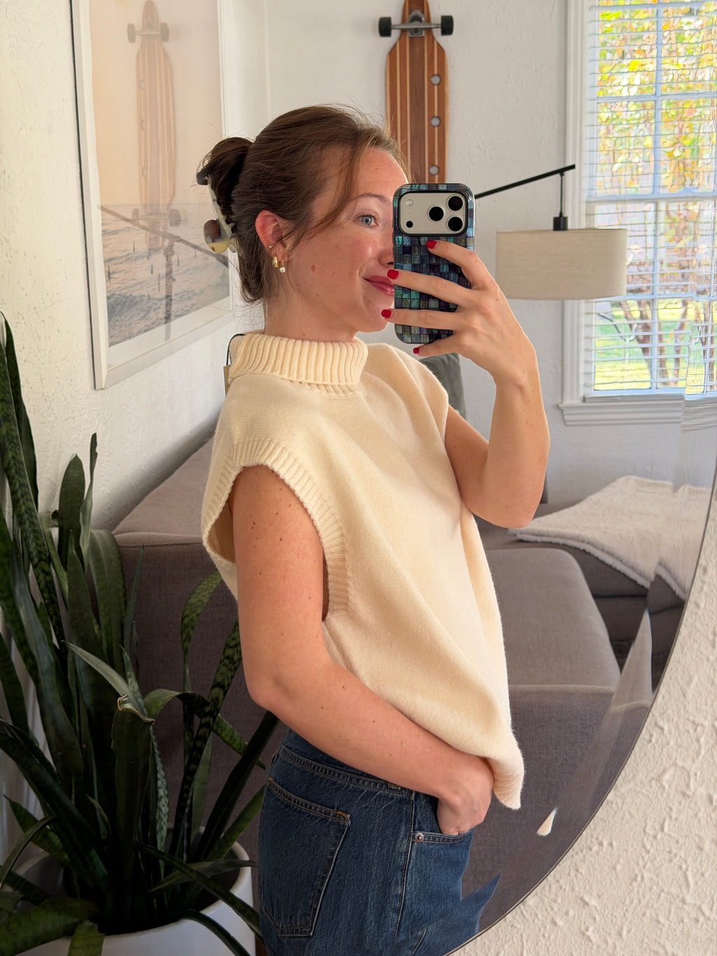 PINCH Bailey Cream Oversized Knit Turtleneck Vest Top