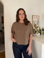Miou Muse Blake Olive Linen Boxy Cropped T-Shirt