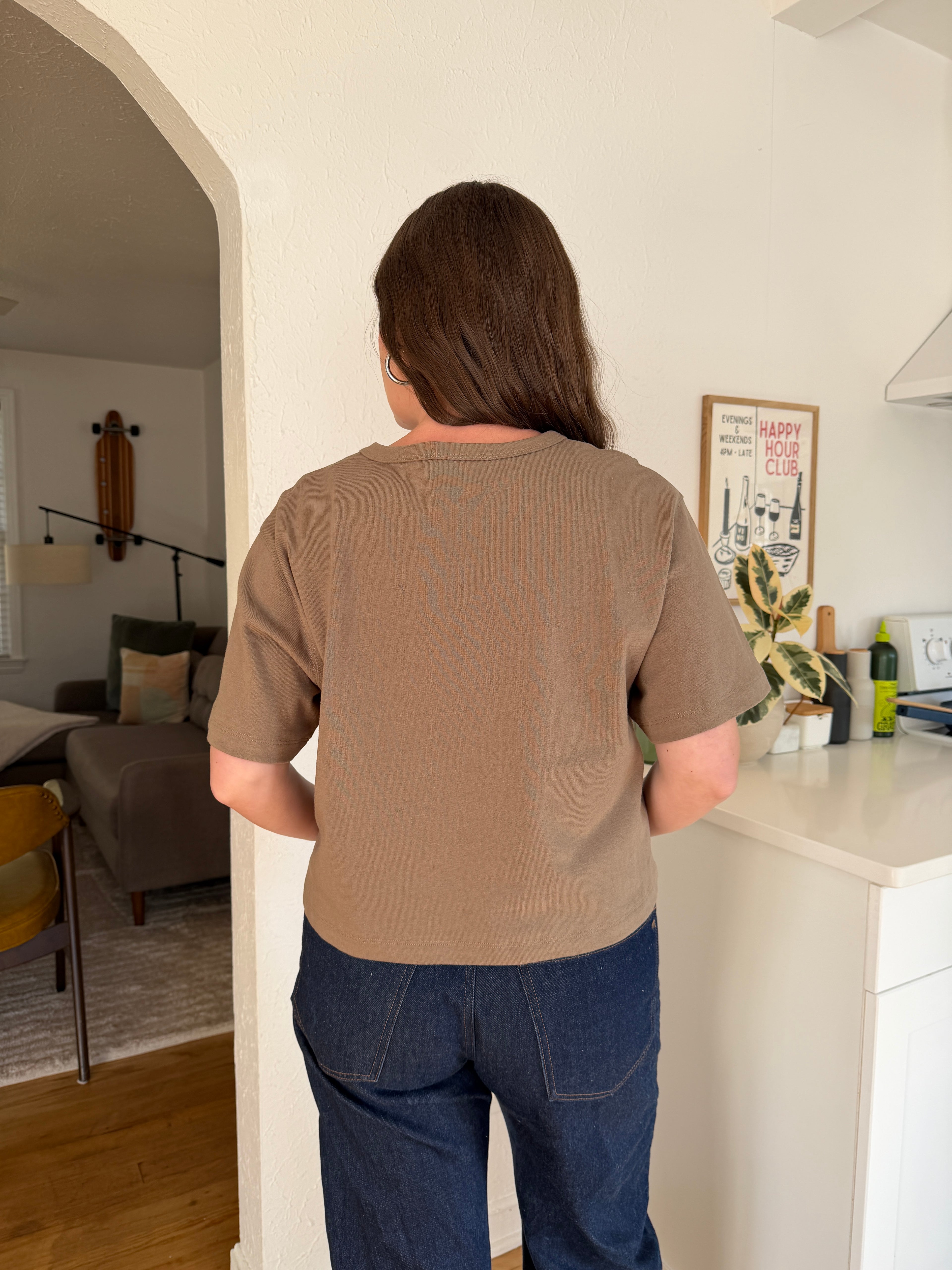 Miou Muse Blake Olive Linen Boxy Cropped T-Shirt