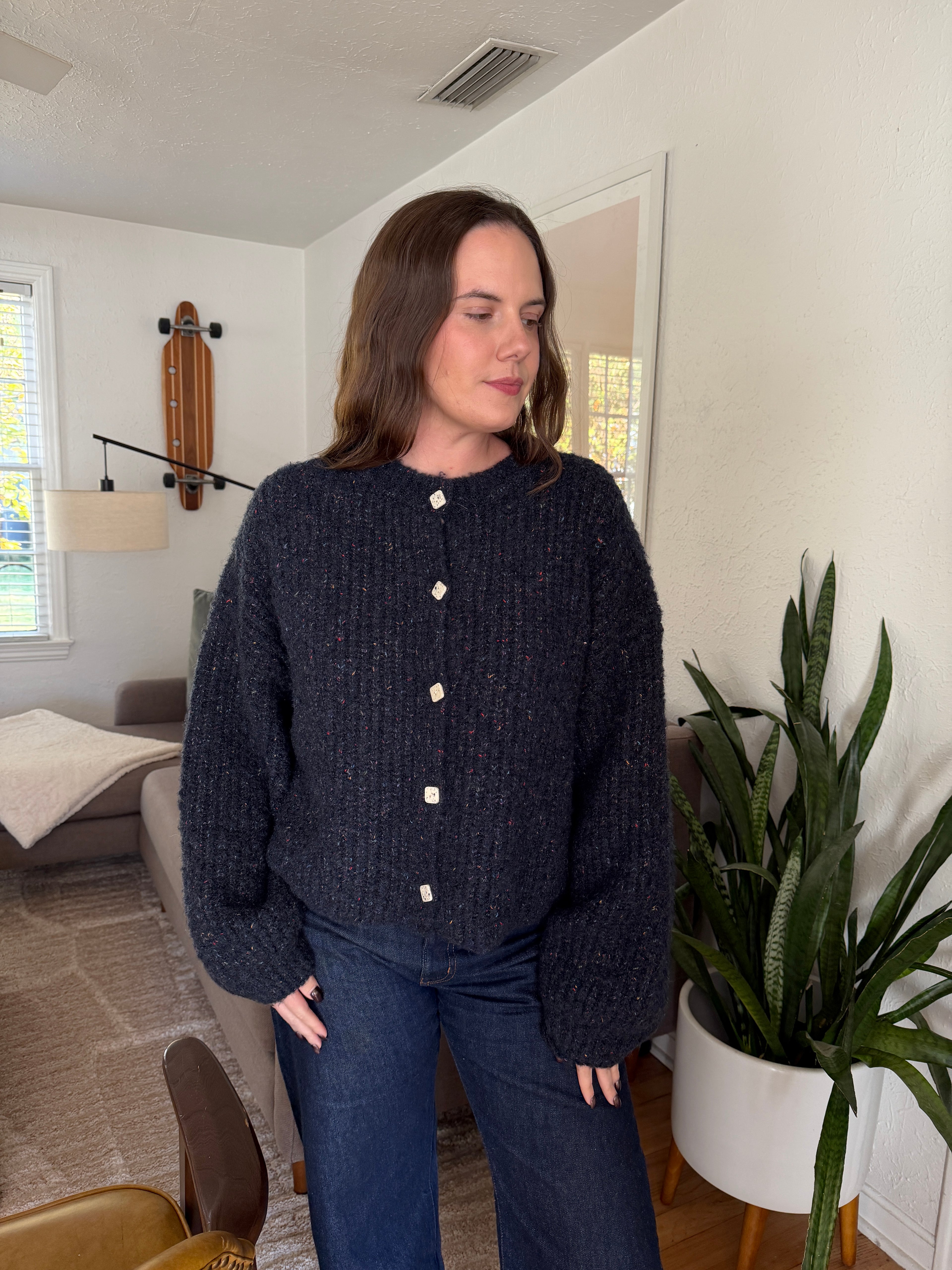 Sofie the Label Briar Navy Speckled Knit Button Cardigan