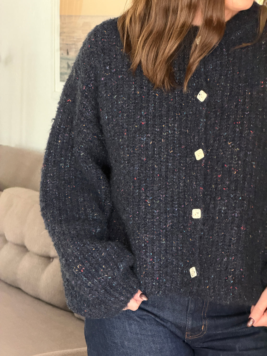 Sofie the Label Briar Navy Speckled Knit Button Cardigan