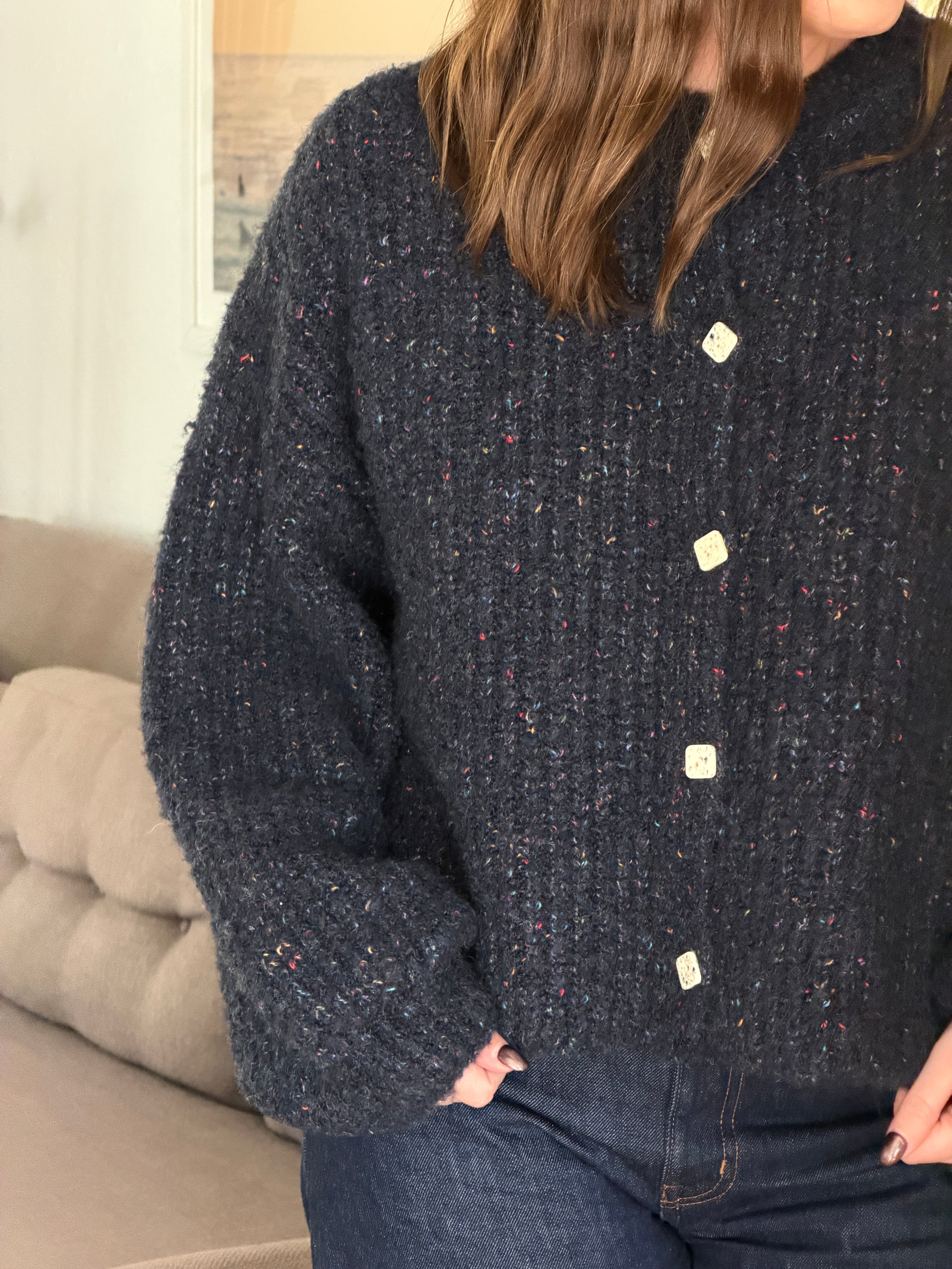 Sofie the Label Briar Navy Speckled Knit Button Cardigan