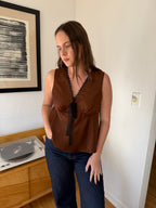 Ariel Black and Brown Lace Sleeveless Satin Top