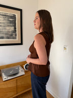 Ariel Black and Brown Lace Sleeveless Satin Top