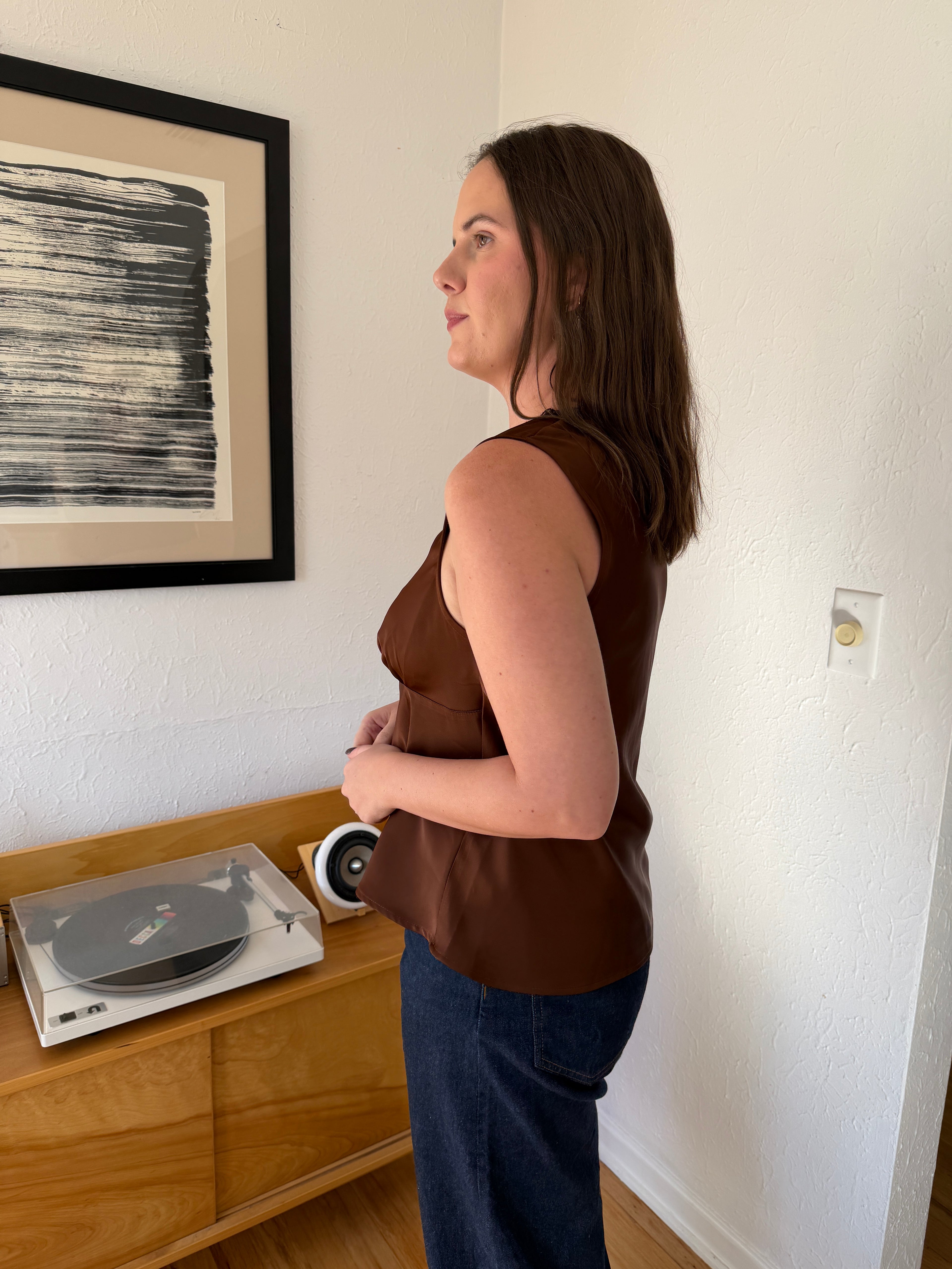 Ariel Black and Brown Lace Sleeveless Satin Top