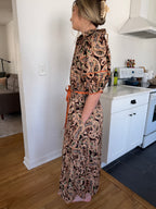 Bianca Abstract Print Puff Sleeve Belted Midi Dress