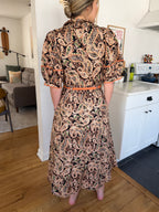 Bianca Abstract Print Puff Sleeve Belted Midi Dress