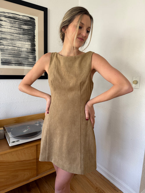 Sofie the Label Kiara Tan Suede High Neck Mini Dress